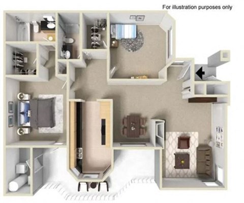 Floor plan for 2 beds, 2 baths, 1128 sqft